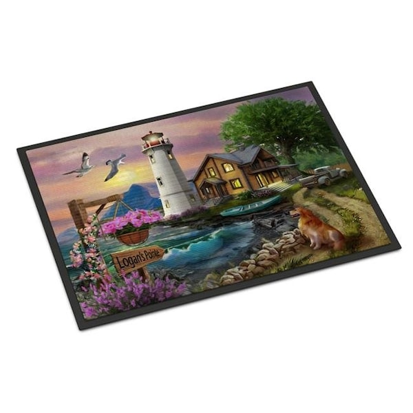Carolines Treasures Carolines Treasures PTW2070MAT 18 x 27 in. Logans Pointe Lighthouse Golden Retriever Indoor or Outdoor Mat PTW2070MAT - main